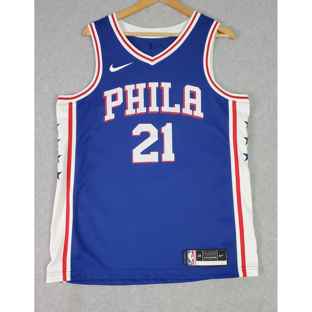 Philadelphia 76ers Jersey Mens Large Blue NBA Basketball Nike Joel Embiid 21